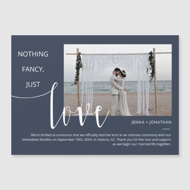 Navy Classic Modern Minimal Script Photo Magnet (Front)