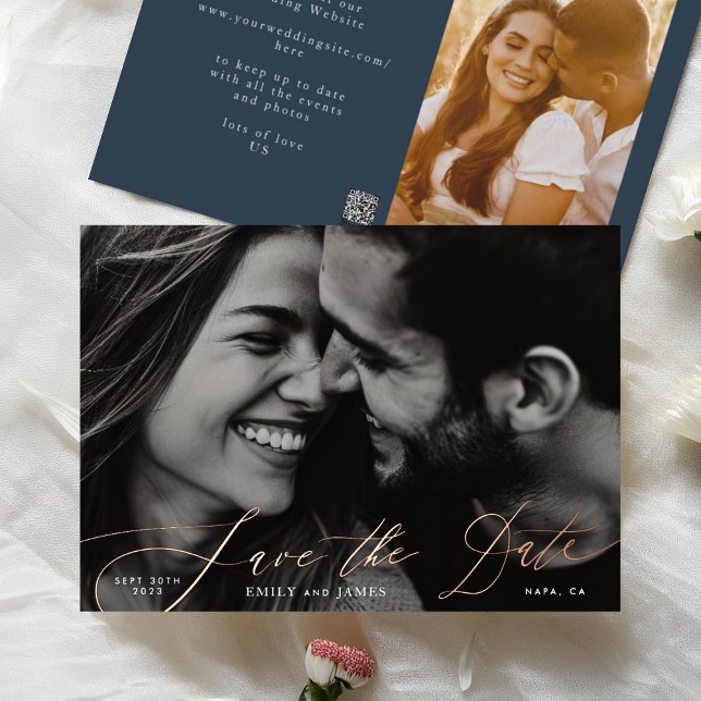 Navy Classic Photo The Wedding Gold Save The Date (Creator Uploaded)