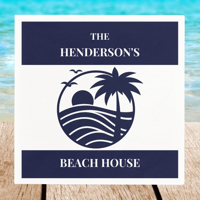 Navy Coastal Palm Tree Beach House Napkin (Creator Uploaded)