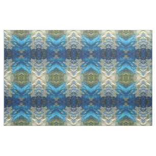 Navy Cobalt Olive Green & Cream Ikat Boho Fabric