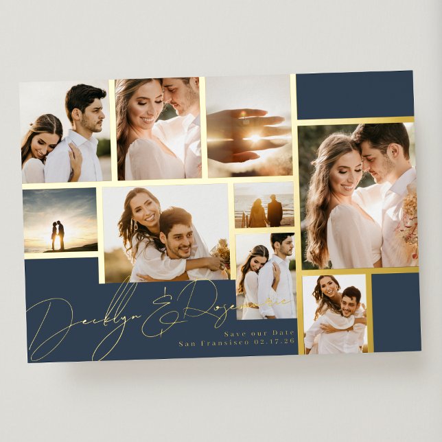 Navy Collage Multi Photo Save The Date Gold Frames (Creator Uploaded)