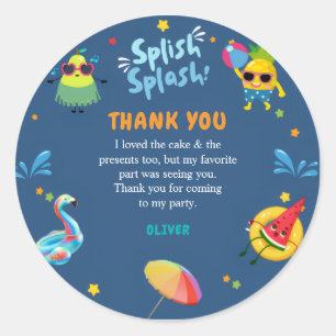 Navy Colourful Summer Pool Birthday Thank You Classic Round Sticker