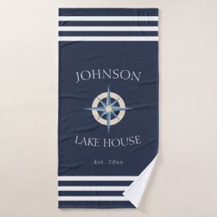 Navy Compass Rose Lake House Bath Towel