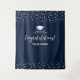 Navy Confetti Congratulation Graduation Tapestry