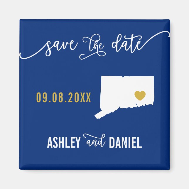 Navy Connecticut Wedding Save the Date Map Magnet (Front)