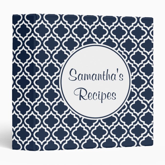 Navy Cookbook Kitchen Recipe Organizer Binder Gift (Front/Spine)