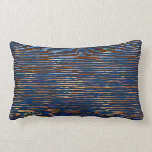 Navy Copper Metallic Modern Stripes Lumbar Pillow