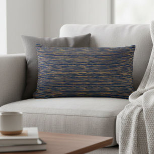 Navy Copper Metallic Modern Stripes Lumbar Pillow