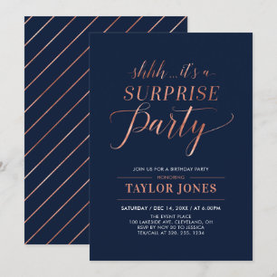 Navy & Copper   Modern Surprise Birthday Party Invitation