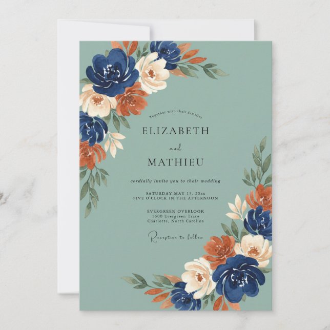 Navy Copper Painted Wedding Invitation (Front)