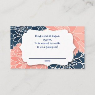 Navy Coral Dahlias diaper raffle tickets - 2 sides Enclosure Card