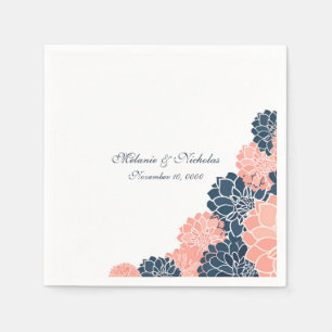 Navy Coral Dahlias wedding or bridal shower napkin