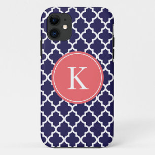 Navy Coral Moroccan Monogram Apple iPhone 5 11 Case
