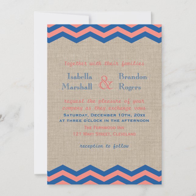 Navy & Coral Nautical Wedding Invitation (Front)