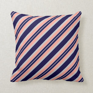Navy Coral Stripes Throw Pillow