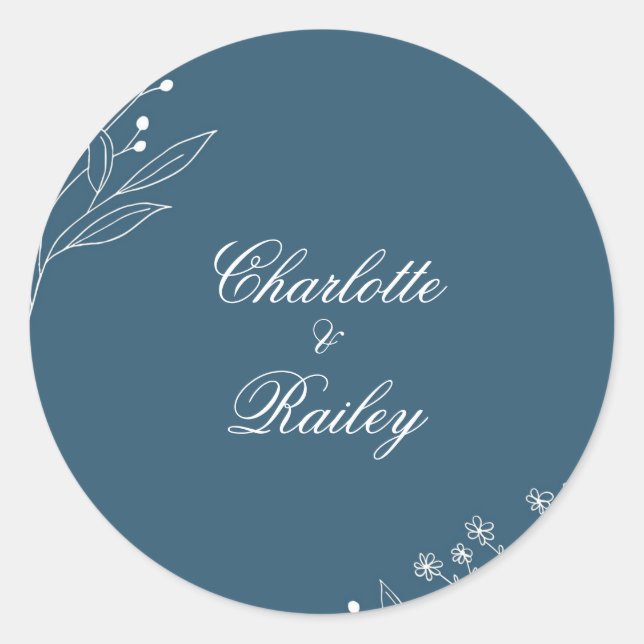 Navy Corner Floral Boho Wedding Classic Round Sticker (Front)
