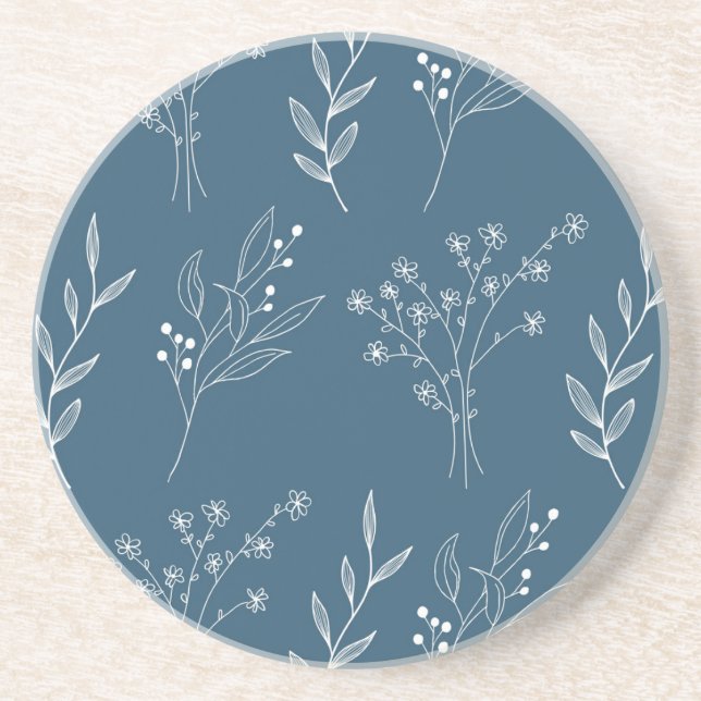 Navy Corner Floral Boho Wedding Coaster (Front)