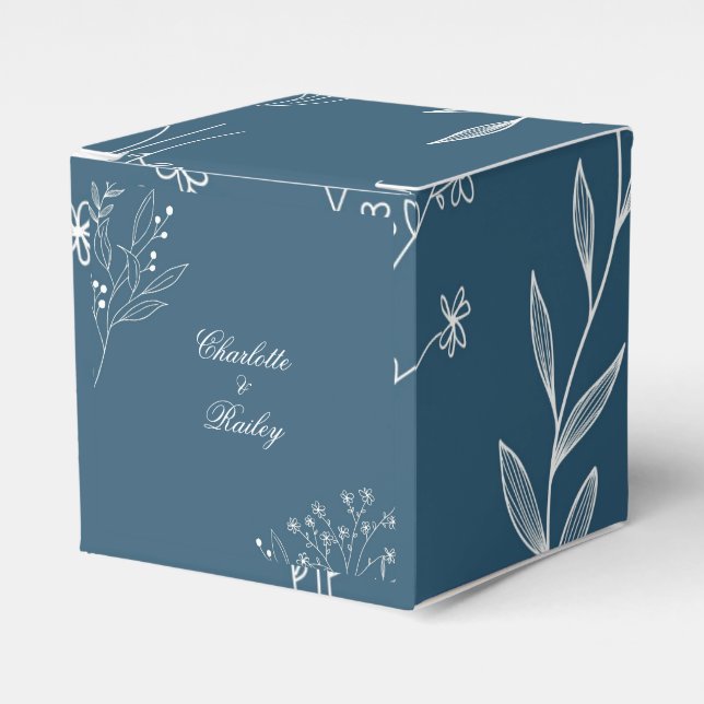Navy Corner Floral Boho Wedding Favor Box (Front Side)