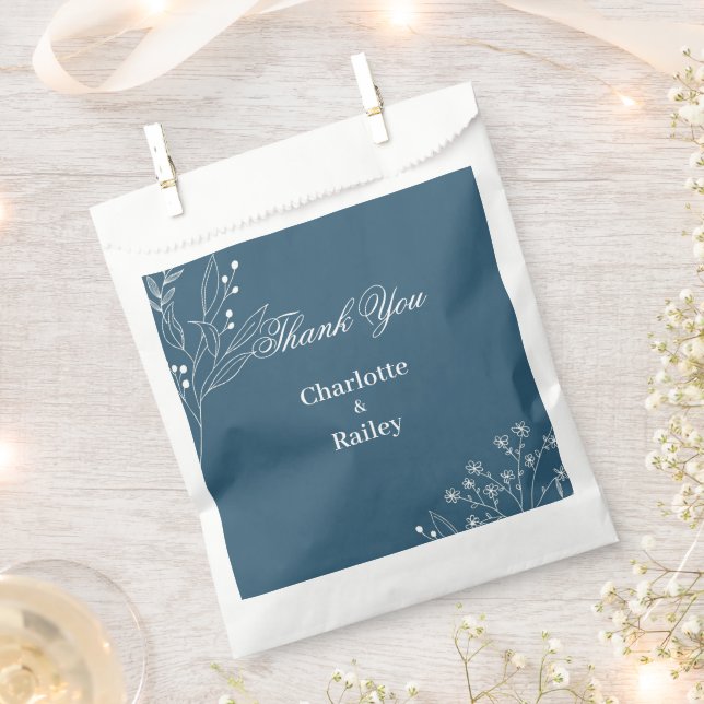 Navy Corner Floral Boho Wedding Favour Bag (Clipped)