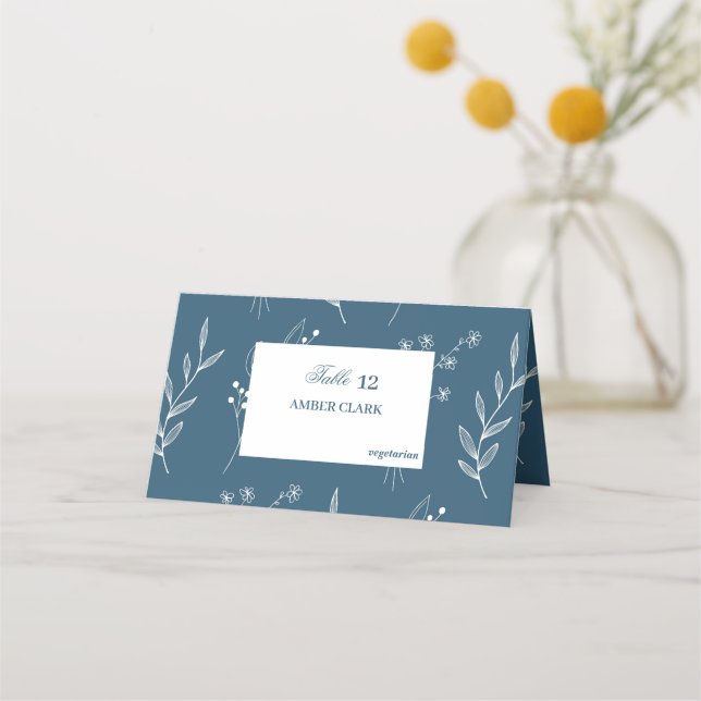 Navy Corner Floral Boho Wedding Place Card