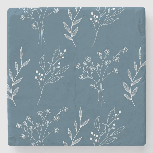 Navy Corner Floral Boho Wedding Stone Coaster (Front)
