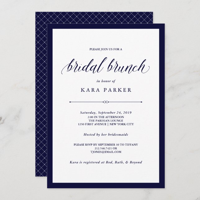 Navy Couture | Elegant Bridal Brunch Invitation (Front/Back)
