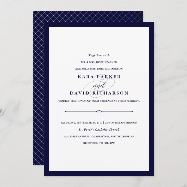 Navy Couture | Elegant Wedding Invitation (Front/Back)