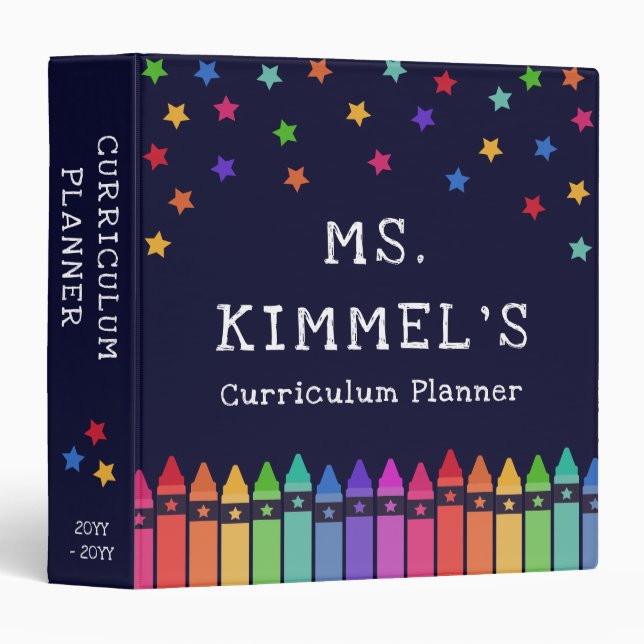Navy Crayons & Stars Curriculum Teacher Planner Binder (Front/Spine)