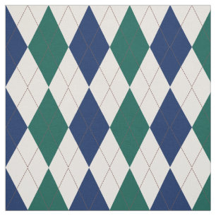 Navy, Cream and Forest Green Argyle Pattern Fabric