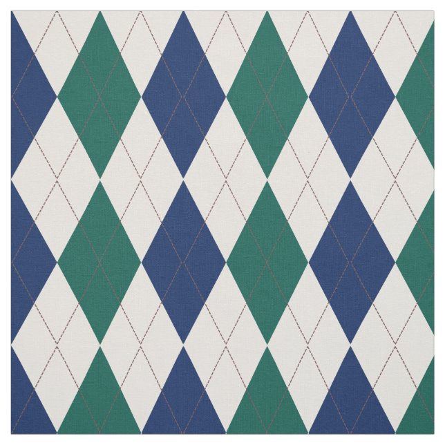 Navy, Cream and Forest Green Argyle Pattern Fabric (Swatch)