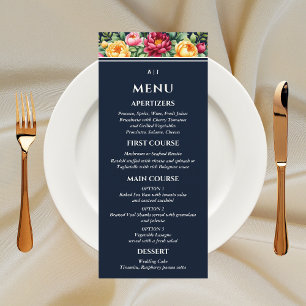 Navy Cream Burgundy Summer Floral Wedding Menu