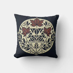 Navy Cream Geometric Maple Leaf Throw Pillow