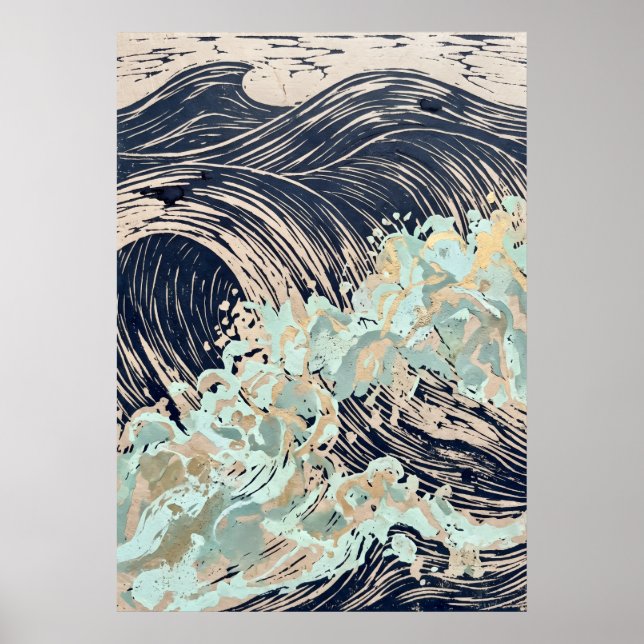 Navy Cream Ocean Wave Poster (Front)
