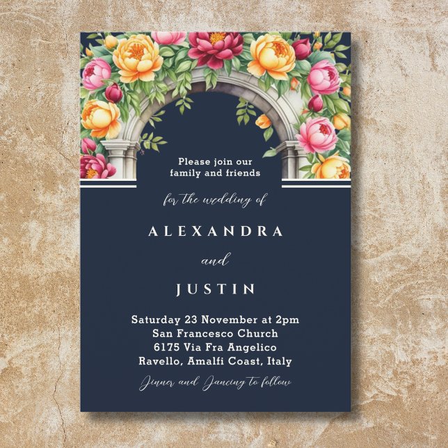 Navy Cream Peony Roses Floral Arch Wedding  Invitation (Creator Uploaded)