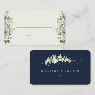 Navy/Cream Snowberry+Eucalyptus Wedding Flat Place Card
