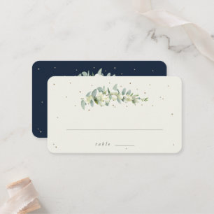 Navy/Cream Snowberry+Eucalyptus Wedding Flat Place Card