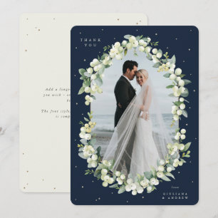Navy/Cream Snowberry+Eucalyptus Wedding Photo Thank You Card