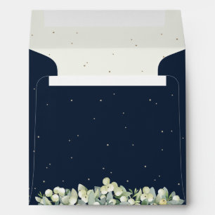 Navy/Cream Snowberry+Eucalyptus Wedding Square Envelope