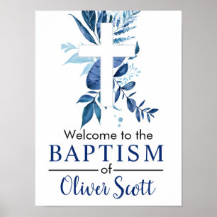Navy Cross Rustic Boy Baptism Welcome Poster