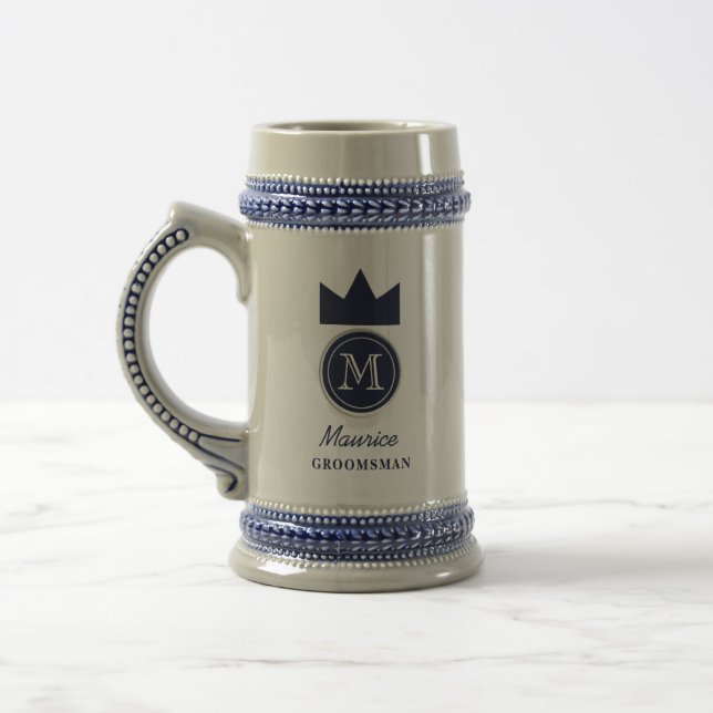 Navy Crown Monogram Groomsman Beer Stein (Left)