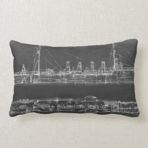 Navy Cruiser Blueprint Lumbar Pillow