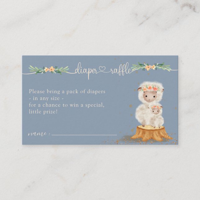 Navy Custom Lamb Sheep Baby Shower Diaper Raffle Enclosure Card (Front)