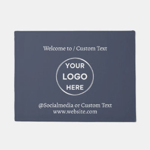 Navy Custom Logo Text Modern Minimalist Business Doormat
