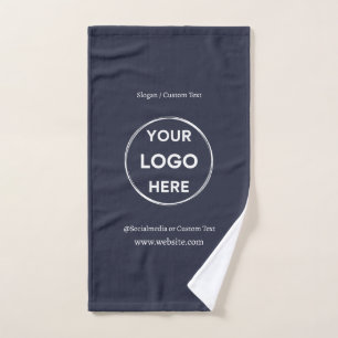 Navy Custom Logo Text Modern Minimalist Business Hand Towel
