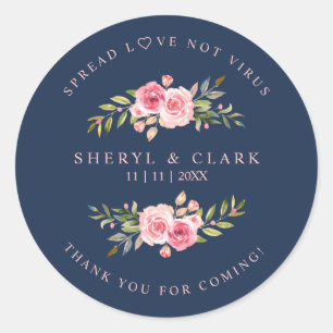 Navy Custom Pink Garland Wreath Wedding Sanitizer Classic Round Sticker