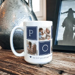 Navy | Custom Poppy 5 Photo Colorblock Collage Coffee Mug<br><div class="desc">Create a sweet keepsake for a beloved Poppy this Father's Day with this simple design that features five of your favourite square Instagram photos, arranged in a collage layout with alternating squares of navy blue spelling out "POPPY." Personalize with favourite photos of his grandchildren, and add a custom message along...</div>