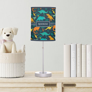 Navy   Cute Colourful Dinosaur Pattern Kids Name Table Lamp