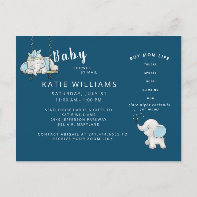  Navy Cute Funny Boy Mom Life Baby Shower by Mail Announcement Postcard (Front)