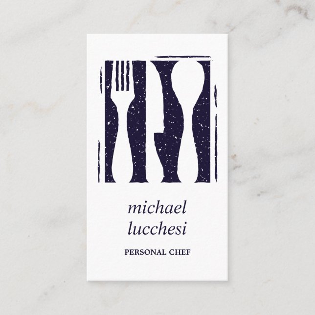 Navy  Cutlery | Chef Catering Bakery Restaurant Business Card (Front)