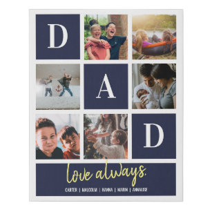 Navy Dad Colorblock Six Photo Collage Personalized Faux Canvas Print